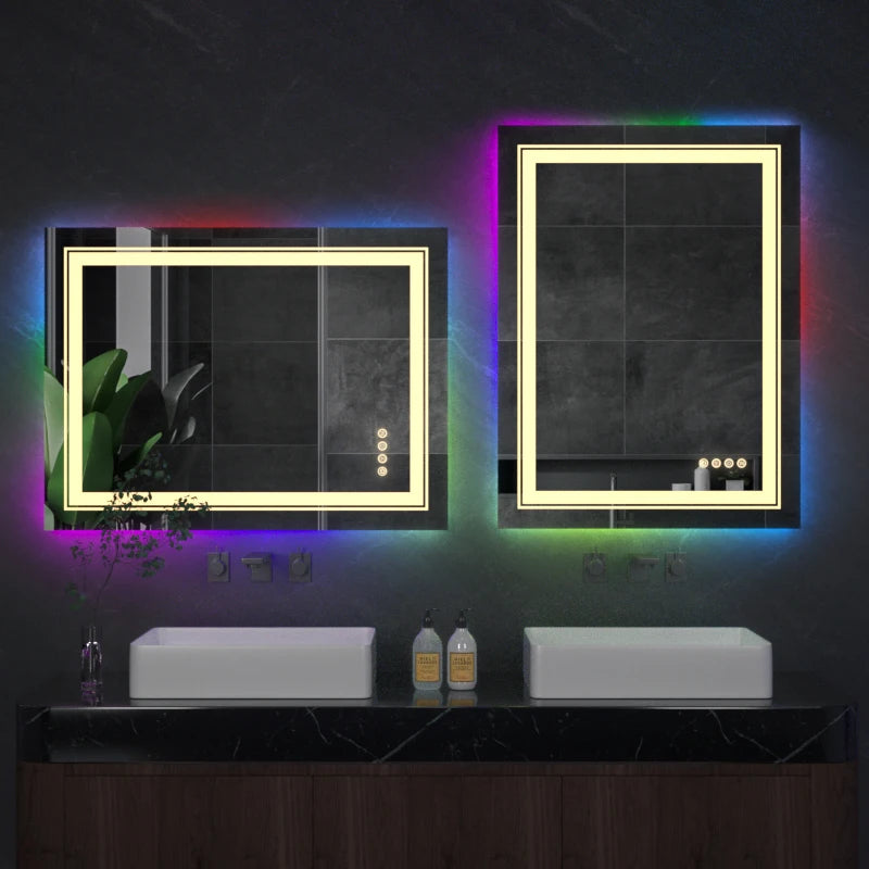 Miroir de salle de bain LED rectangulaire avec éclairage RGB