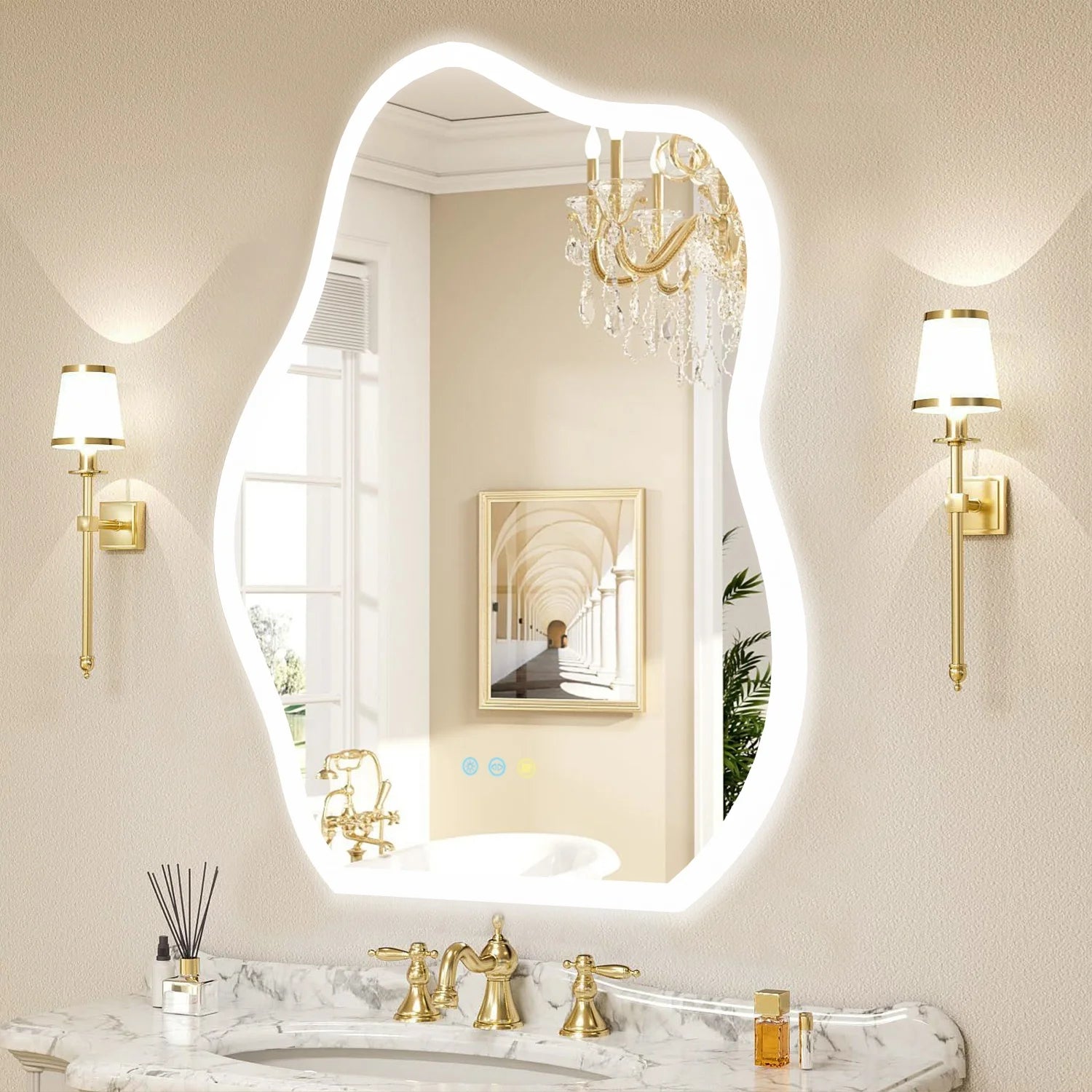 Miroir de salle de bain LED asymétrique avec anti-buée