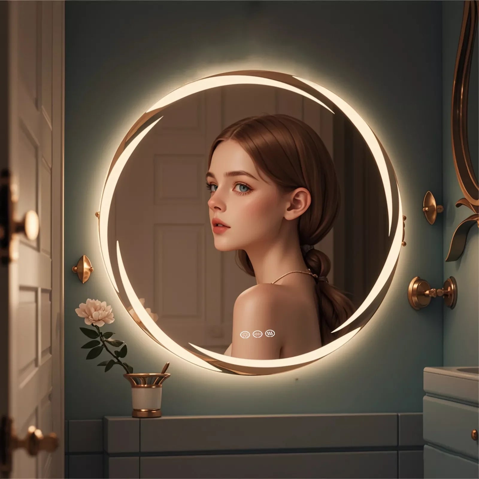 Miroir de salle de bain LED rond avec rétroéclairage et anti-buée 80 cm