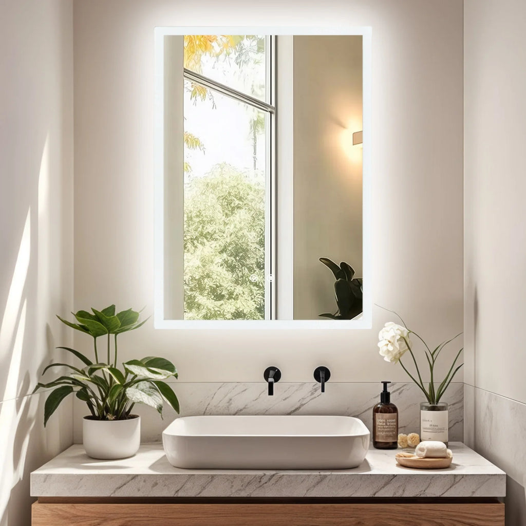 Miroir de salle de bain LED rectangulaire avec fonction anti-buée