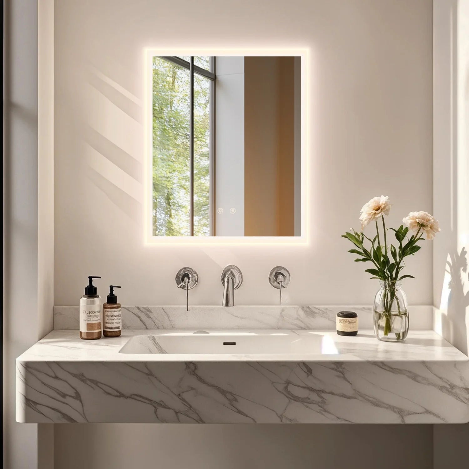 Miroir de salle de bain LED rectangulaire avec fonction anti-buée