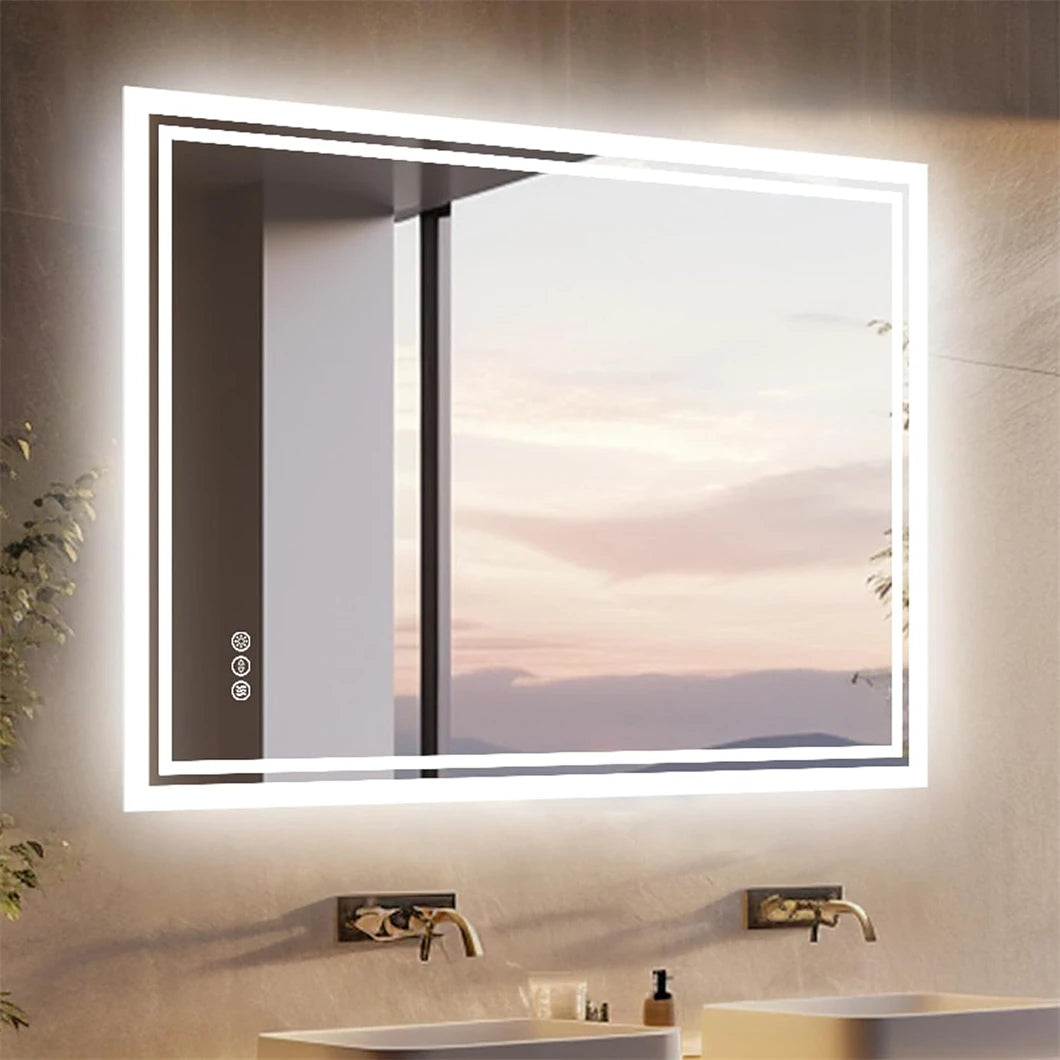 Miroir de salle de bain LED rectangulaire sans cadre avec anti-buée
