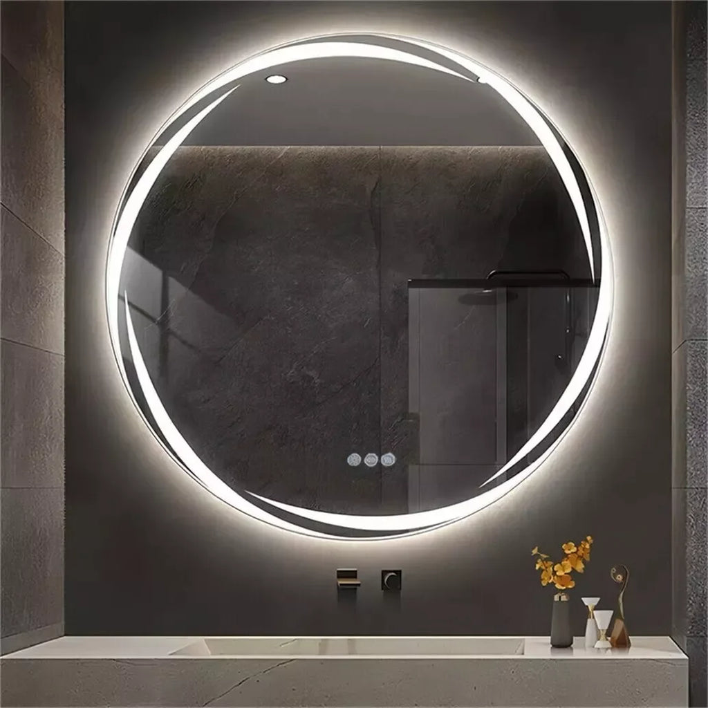 Miroir de salle de bain LED rond avec rétroéclairage et anti-buée 80 cm