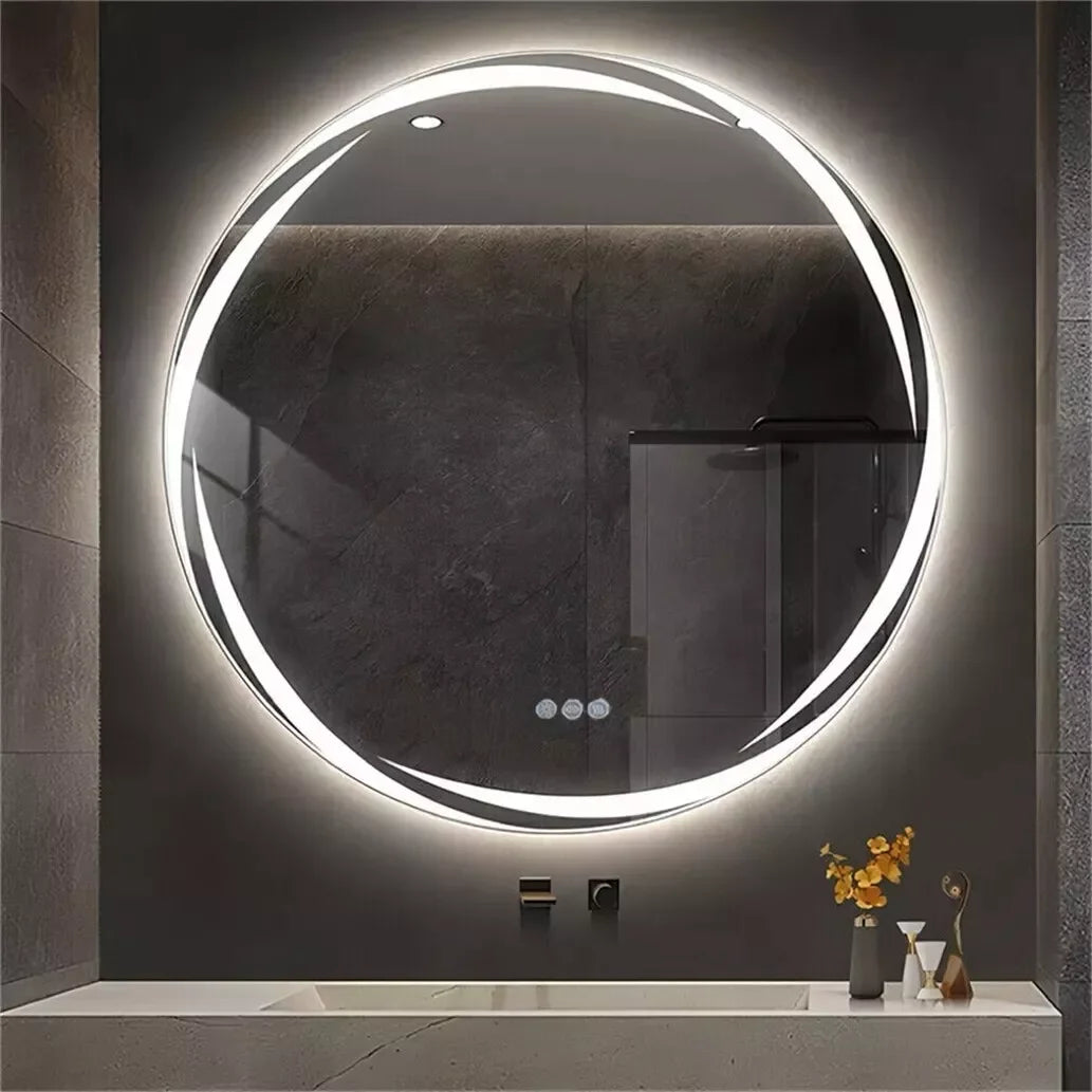 Miroir de salle de bain LED rond avec rétroéclairage et anti-buée 80 cm
