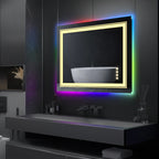 Miroir de salle de bain LED rectangulaire avec éclairage RGB