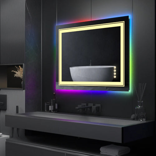 Miroir de salle de bain LED rectangulaire avec éclairage RGB