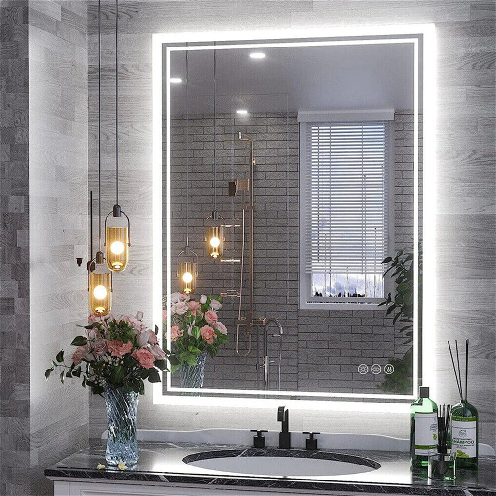 Miroir de salle de bain LED rectangulaire sans cadre avec anti-buée