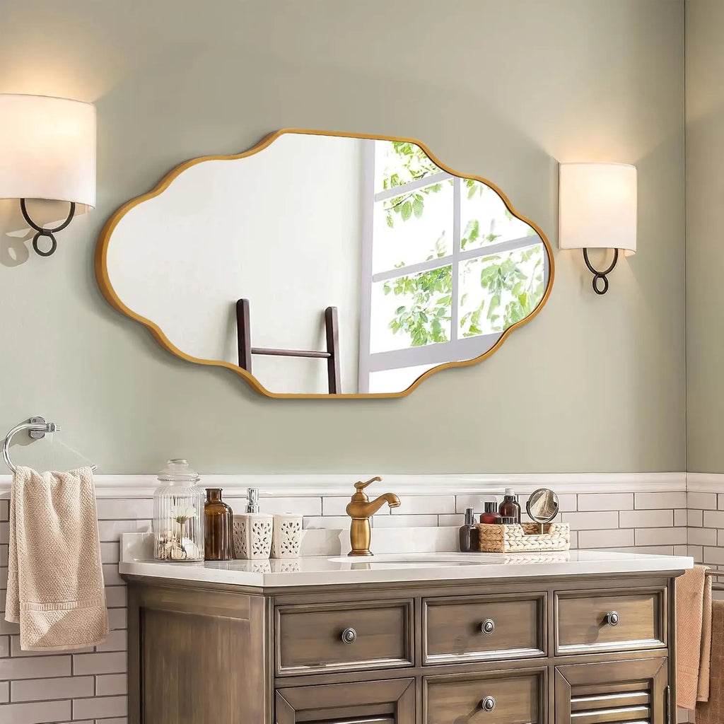 Miroir mural asymétrique cadre métal doré 116 x 66 cm