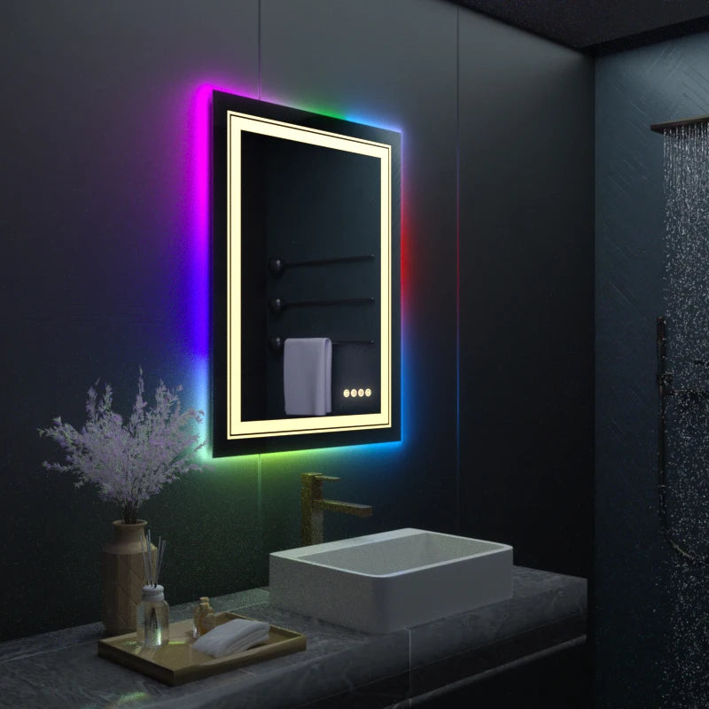 Miroir de salle de bain LED rectangulaire avec éclairage RGB