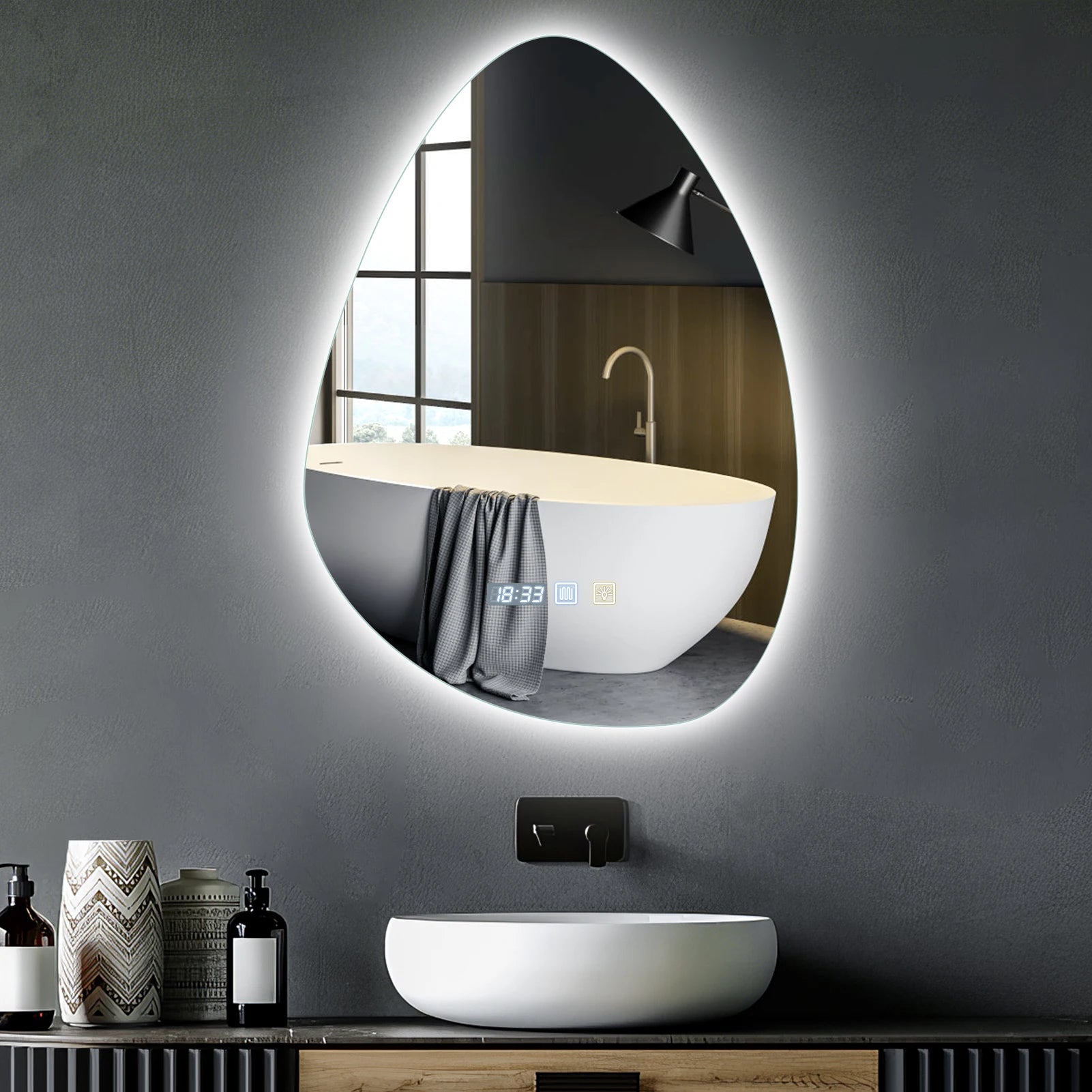 Miroir de salle de bain LED en forme de goutte avec anti-buée