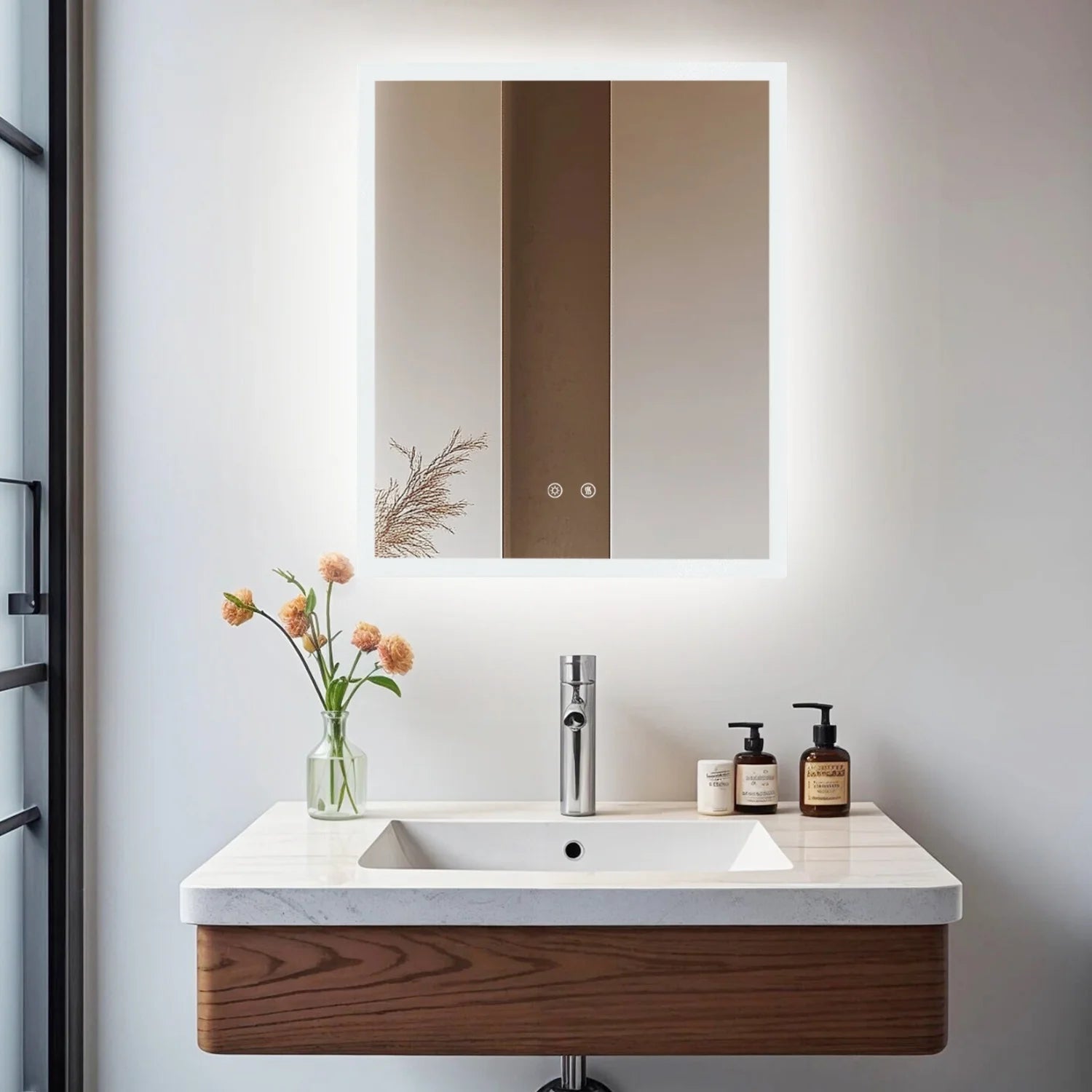 Miroir de salle de bain LED rectangulaire avec fonction anti-buée