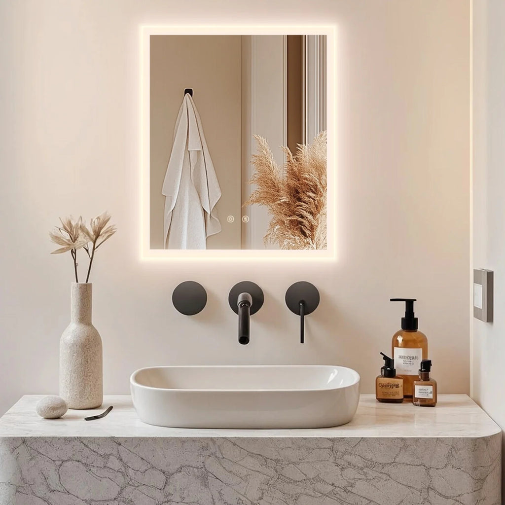 Miroir de salle de bain LED rectangulaire avec fonction anti-buée