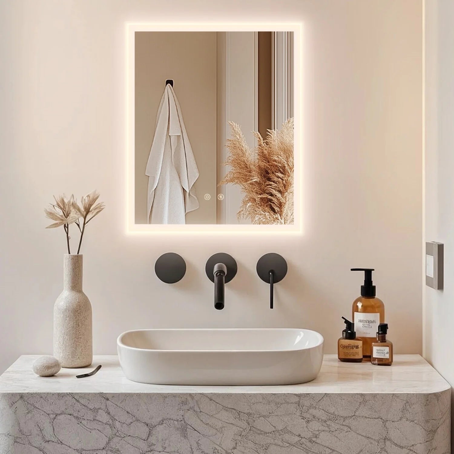 Miroir de salle de bain LED rectangulaire avec fonction anti-buée