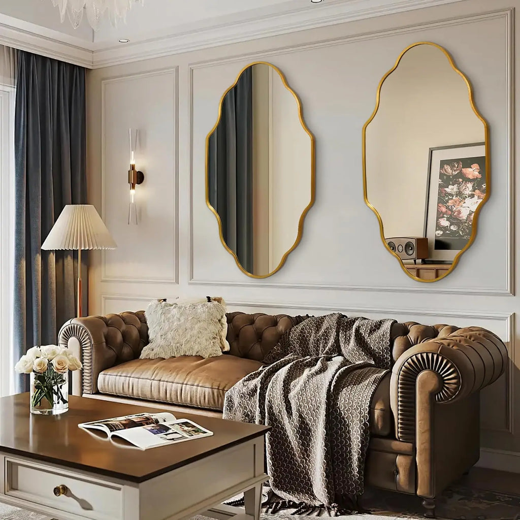 Miroir mural asymétrique cadre métal doré 116 x 66 cm