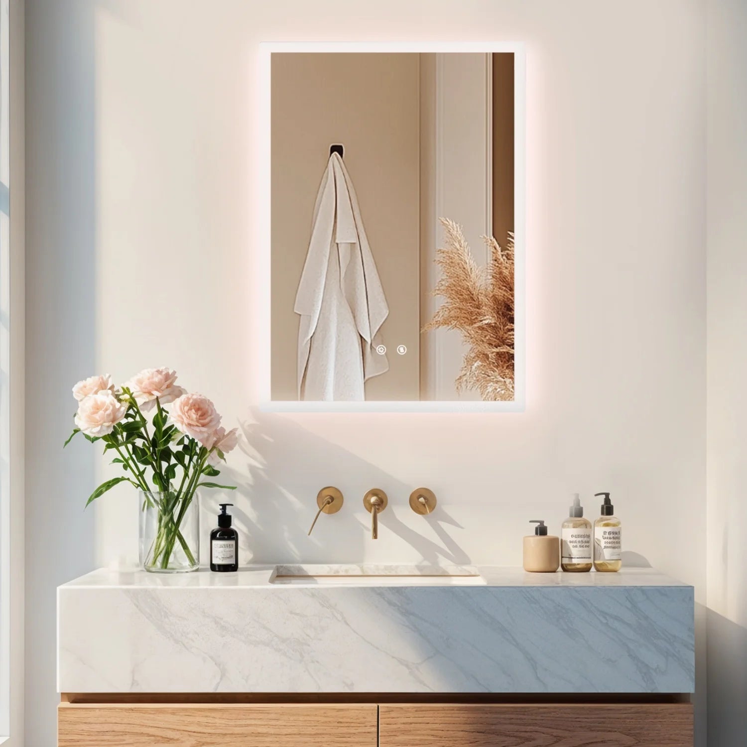 Miroir de salle de bain LED rectangulaire avec fonction anti-buée